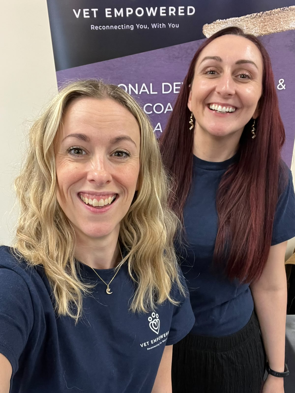 Katie Ford and Claire Grigson, the two veterinary surgeons who founded Vet Empowered, smiling together in a selfie at an event